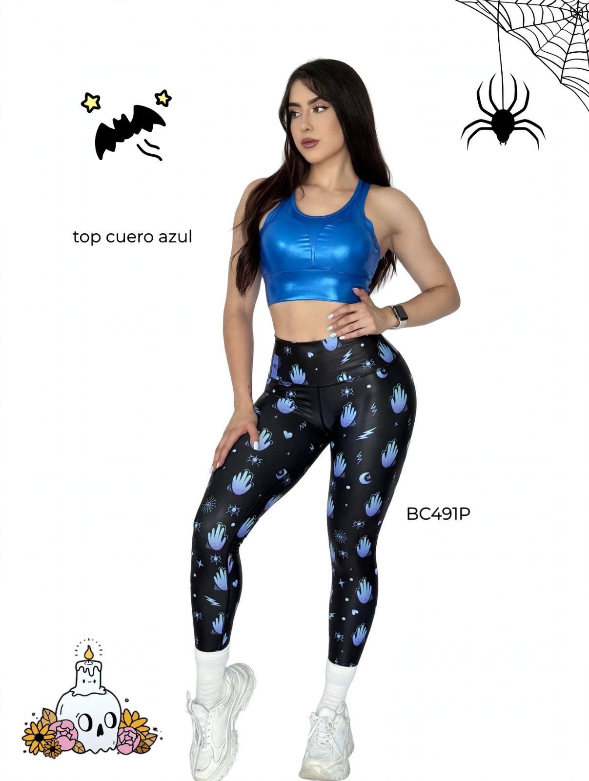 top cuero azul