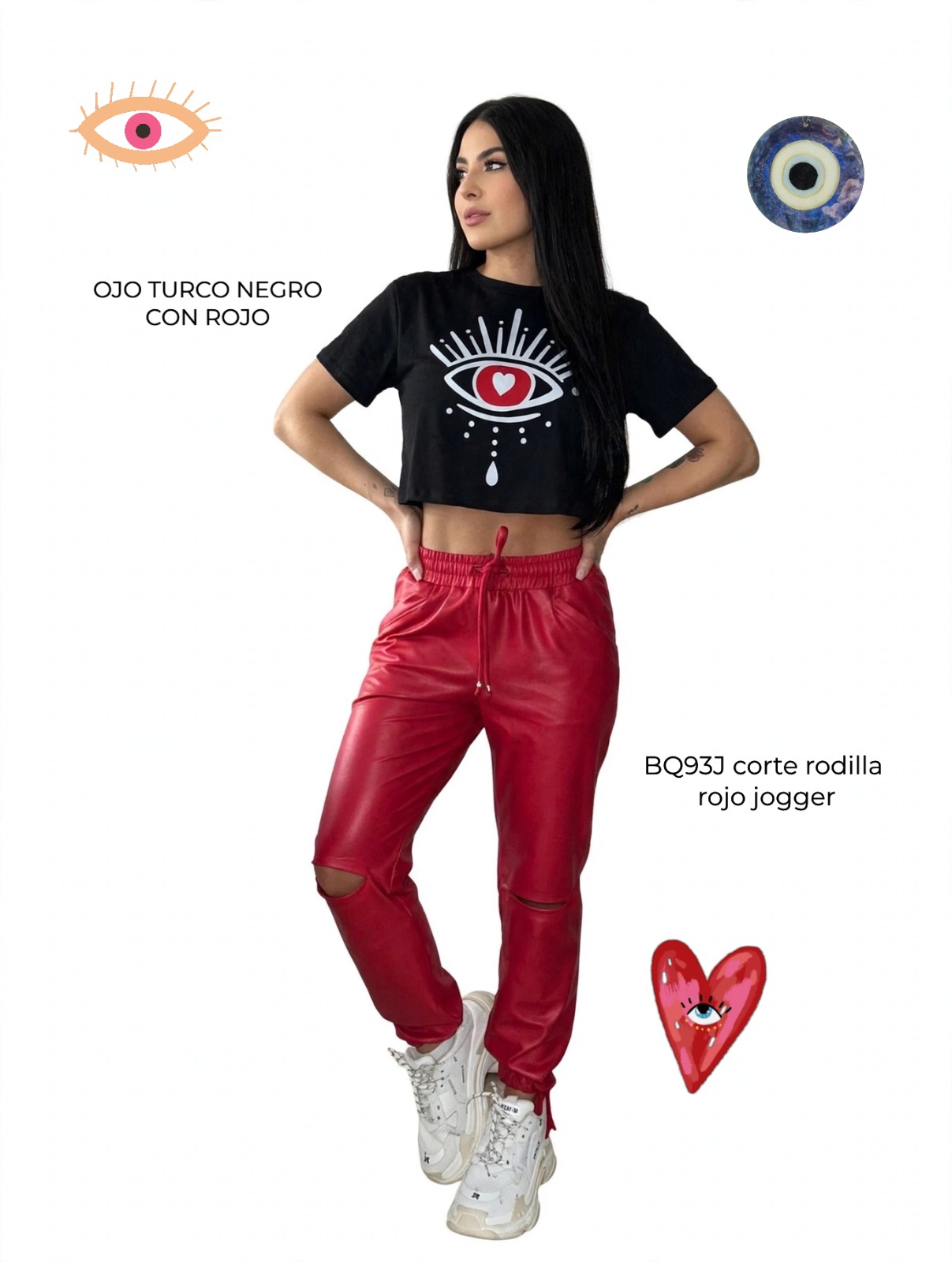 BQ93J corte rodilla rojo jogger