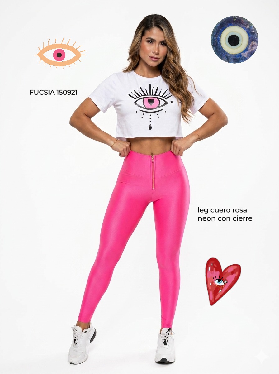 leg cuero rosa neon con cierre